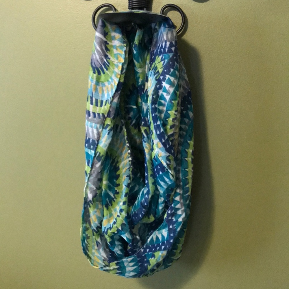 Turquoise/Blue/Green Patterned Infinity Scarf